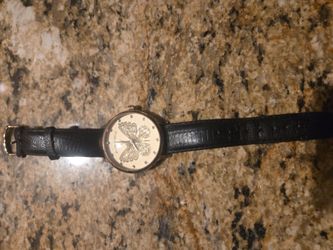Women's Butterfly Dial Wristwatch Black Leather Strap