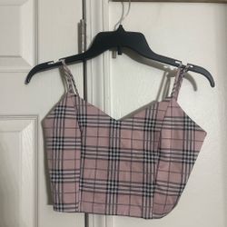 Pink Plaid Crop Cami Top