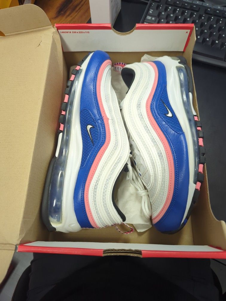 Nike Air Max 97 White Game Royal Pink Gaze Sz 10