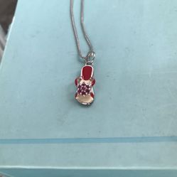 Sterling Silver .925 Red Enamel Flip Flip Sandal Necklace- New!