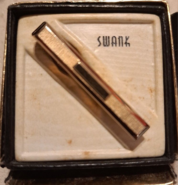 Vintage Swank Gold Tone Tie Bar Clip Signed