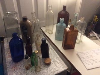 Vintage Assortment Old Bottles Up Date Total 17. Pickup Only.