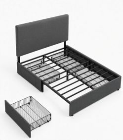 Bed Frame Queen Size with Headboard and 4 Drawers