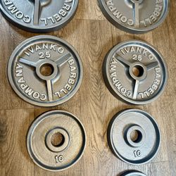 IVANKO’S FULL Olympic Set [ 5s And 2.5s Different Brand] Reconditioned Beautiful Vintage Cast Iron Weight Plates 