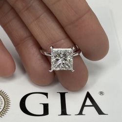 Princess Cut Solitaire Diamond Ring GIA Certified 4.0 Carats F-SI2