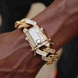 Bracelet Cuban Baguetts 20MM 14k Gold Plated Doesn't Loses Color 