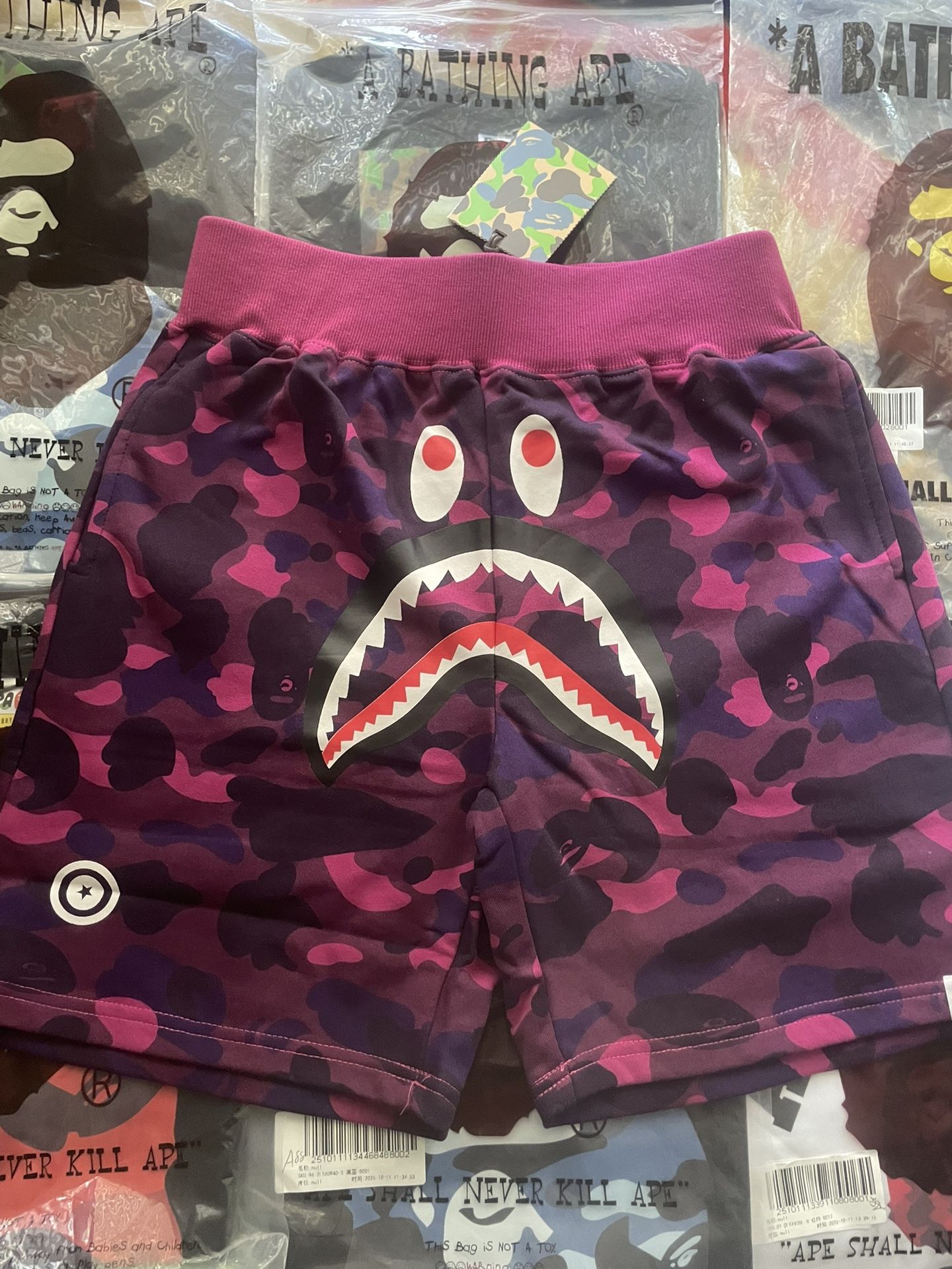 purple camo bape shorts