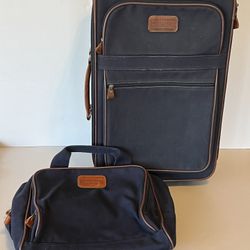 LAND’S END Luggage with Wheels + Handle Travel Bag Tags Navy Blue / Brown