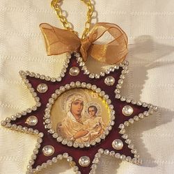 Madonna & Child Gold Encased Jeweled Icon Star Ornament