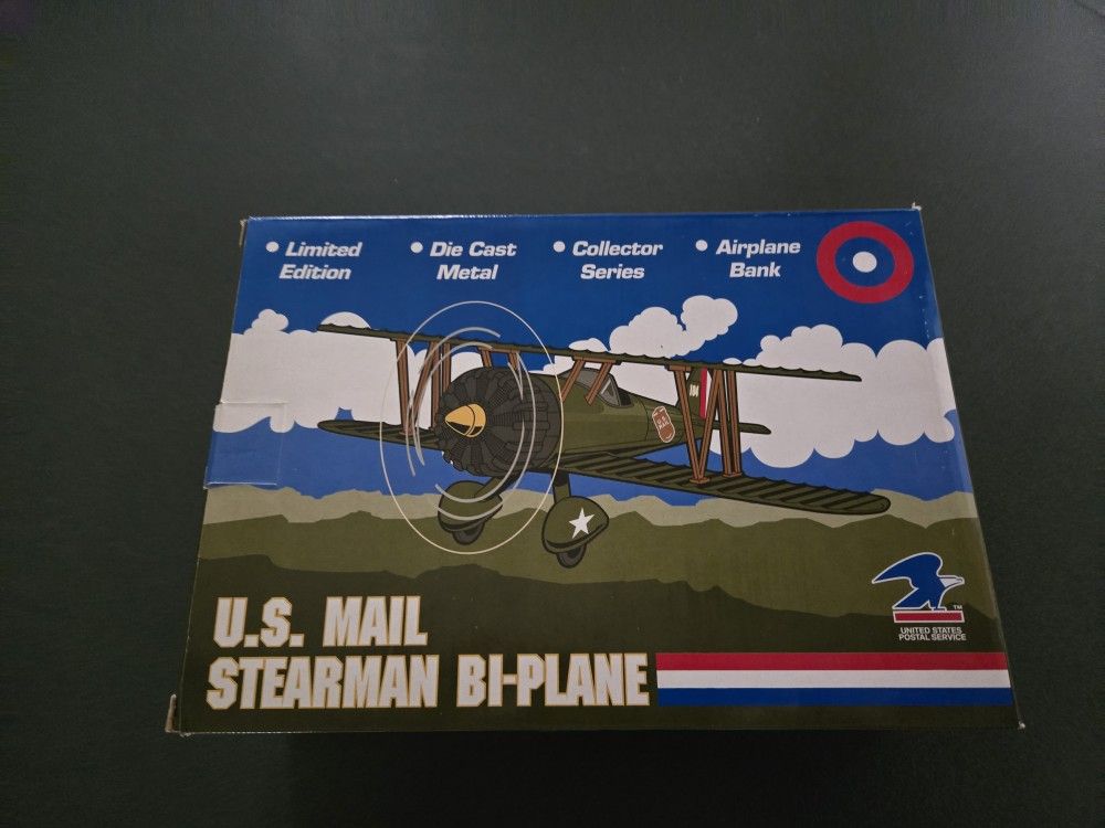 US Mail Die Cast Stearman Bi-Plane, MINT, NIB