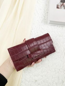 Burgundy Croc-Embossed Long Wallet