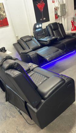Black leather electric reclining living room set for immediate delivery 
