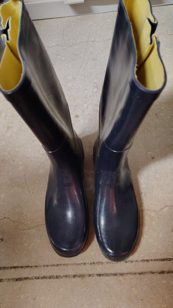 Náutica Women Rain boots Navy Blue Leather Size 9