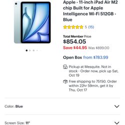 Ipad Air M2 11inch 512 GB Wifi 