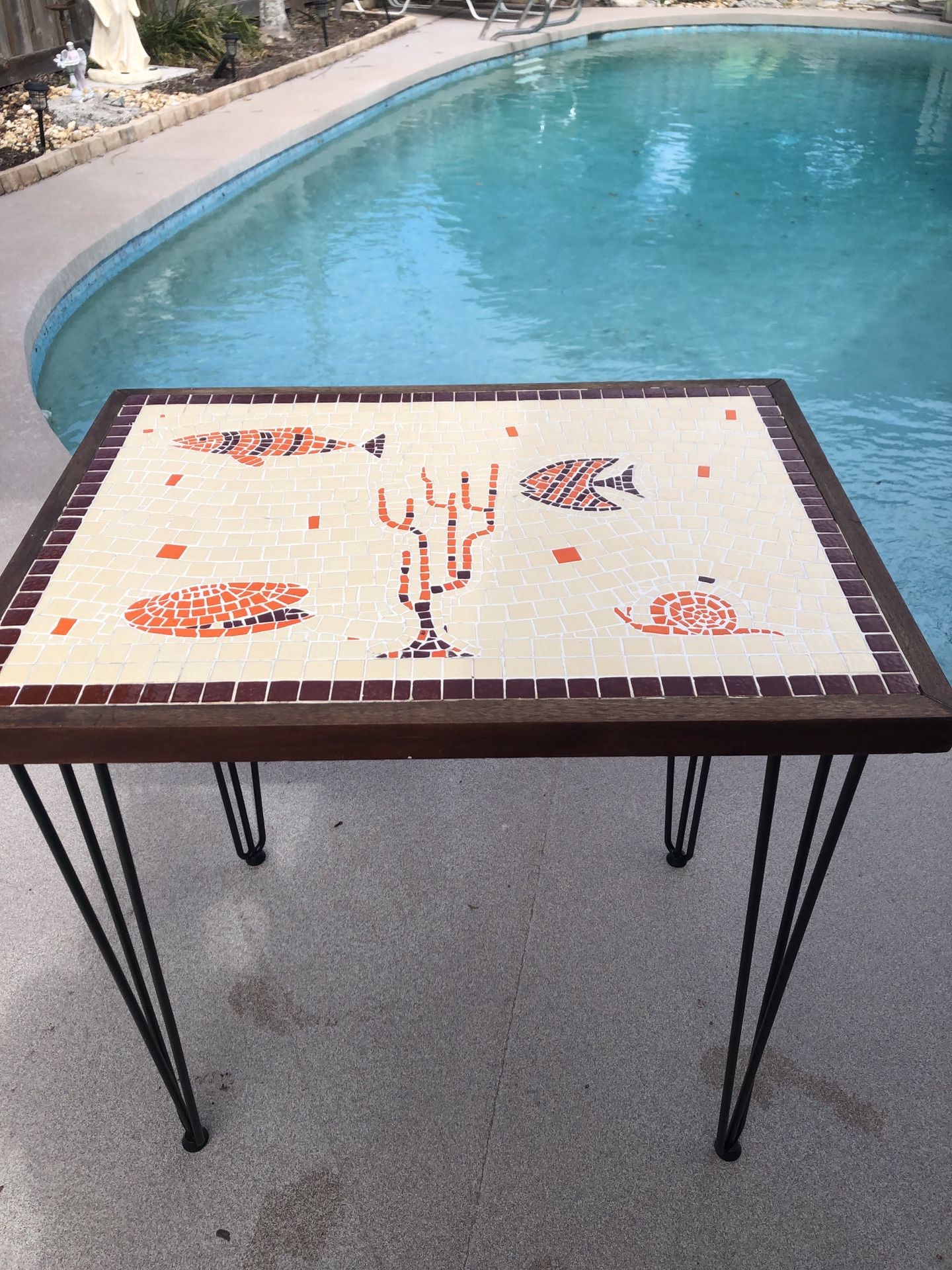 1960s Mosaic MCM Retro Tile Top Table, Coffee Bar/Liquor Bar/Patio Table