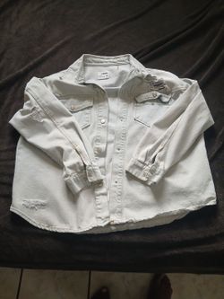 Distressed Denim Shirt Jacket Size M