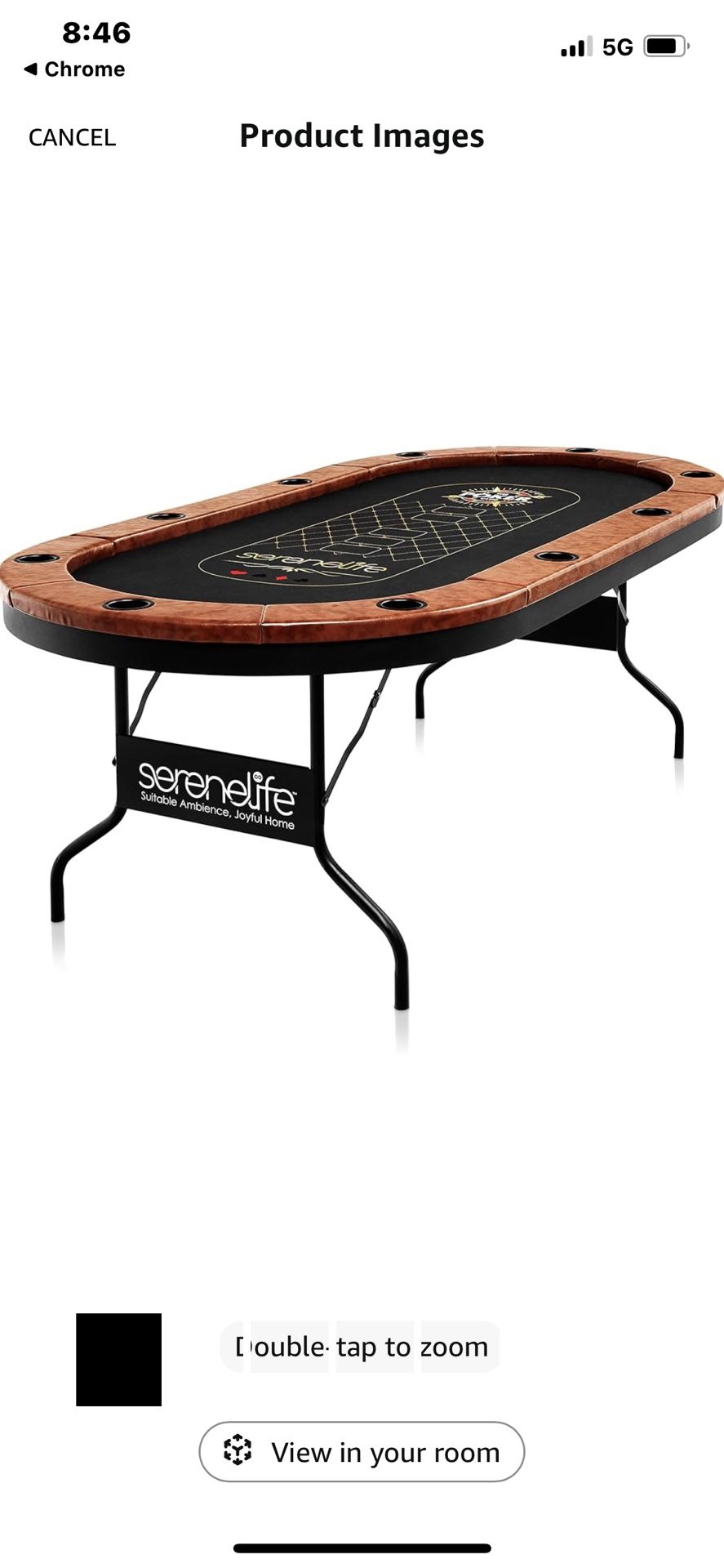 SereneLife 10-Player Oval Foldable Poker Table - Casino Texas Holdem Table with Water-Resistant Cushioned Rail, 10 Cup Holders, Brown Felt Surface, Bl