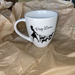 THL Coffee Mug "Dog Lover" Black silouette dog walker. 