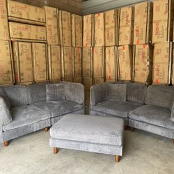 Corduroy large couch with ottoman