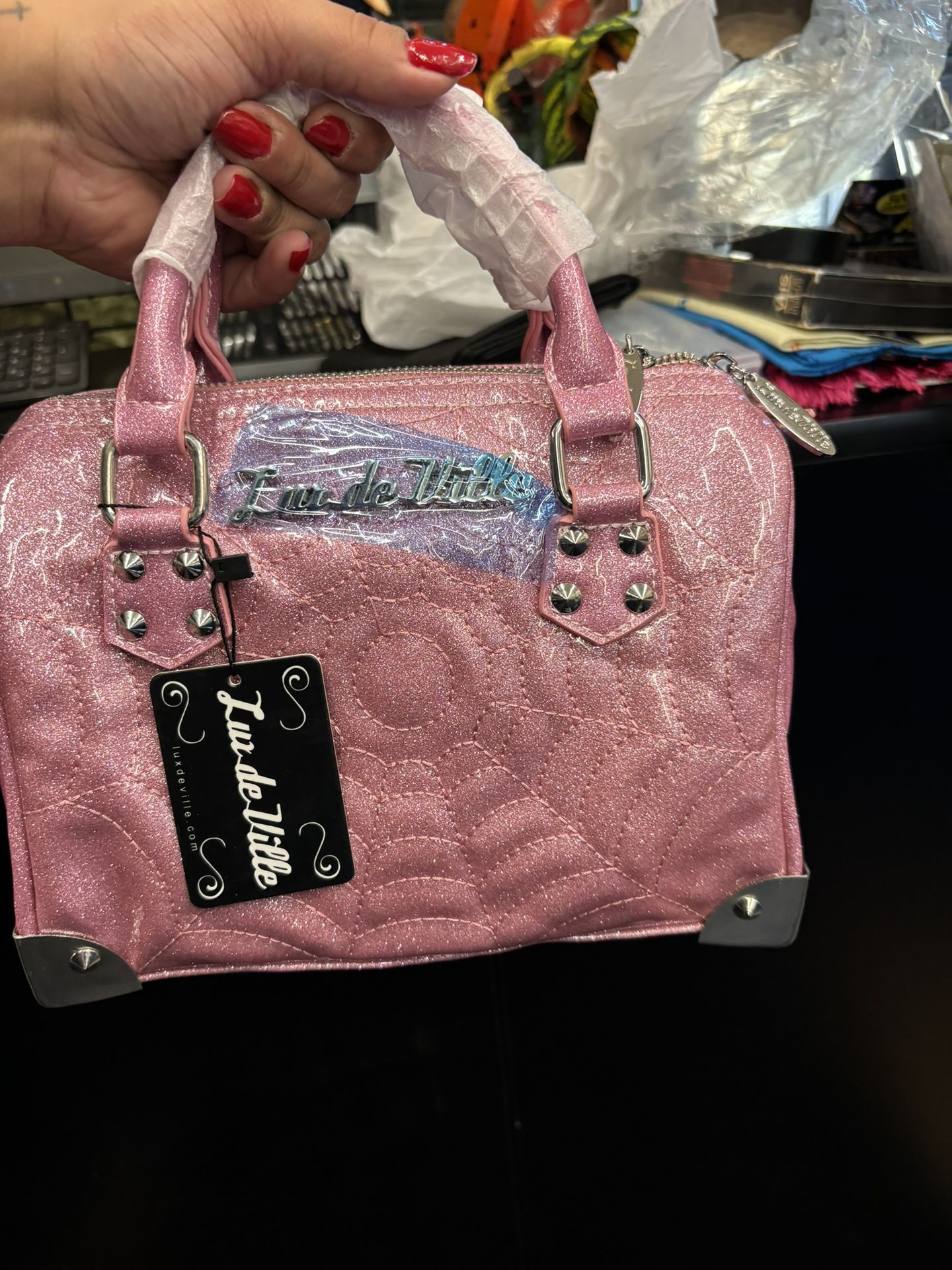 Lux de Ville Mini Maltese Tote Bashful Blush sparkle solid w/ dustbag crossbody strap