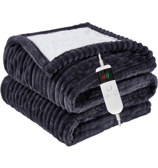 Machine Washable Soft Flannel Heated Blanket Electric Throw 50x60" Dark Grey