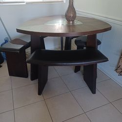 Odd Shape Dining Table W/ 2 Benches And 2 Stools