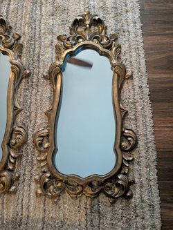 Pair of Large Ornate Gold Baroque Wall Mirrors - 52" x 25"