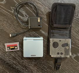 Pearl Blue Gameboy Advance SP GBA Backlit + Carrying Case + Charger + Castlevania