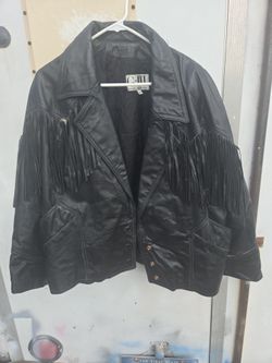 G-III Black Leather Fringe Jacket