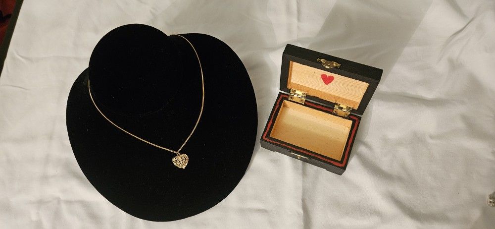 Golden Colored Heart Necklace with Black Gift Box $10 for the Set