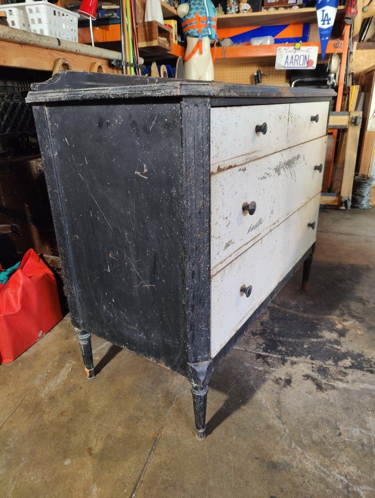 vintage metal dresser 6-Drawer Wood and Metal Dresser, 1930s
