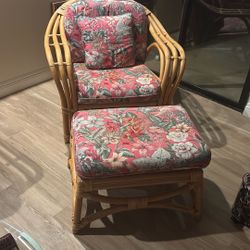 VINTAGE BAMBOO CHAIR & OTTOMAN