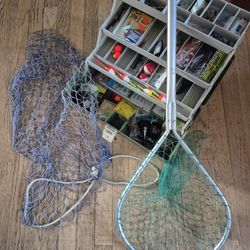 Tackle Box With 2 REELS ,Lures, Bobbers ,Hooks Etc.