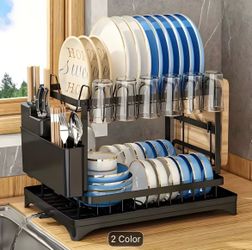 2-Tier Dish Drying Rack with Drip Tray