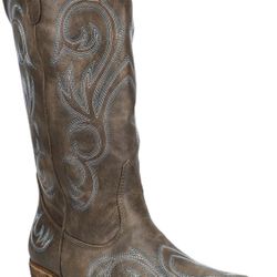 ROPER Womens Riley Embroidered Snip Toe Casual Boots Mid Calf Low Heel 1-2" - Black