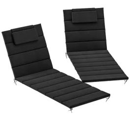 Outdoor Foldable Lounge Chair Cushion (Set of 2)NEW~Olefin & 25D Foam, Chaise Lounge Set~Black