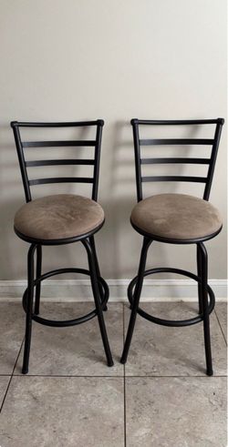 Pair of Black Metal Swivel Bar Stools