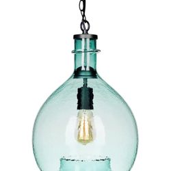 13” Pendant Lighting Recycle Green Glass Foyer Hanging Light Fixture