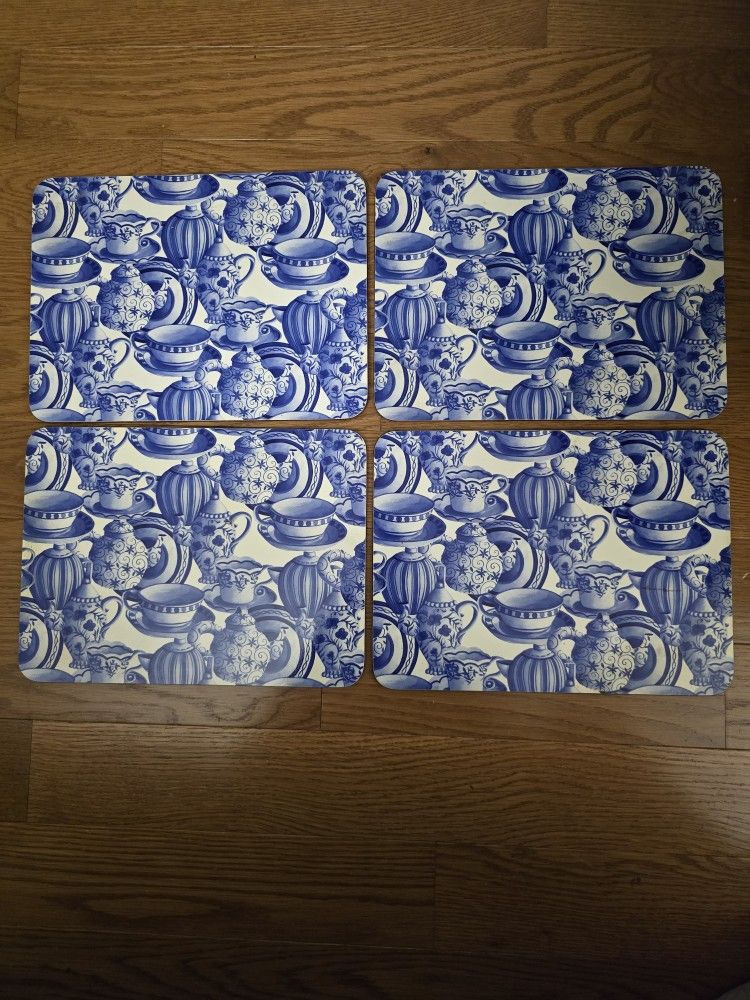 Set of Four Blue on White Placemats