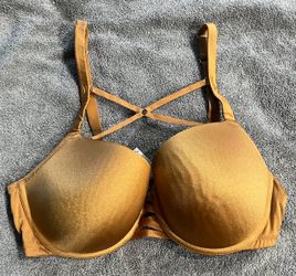 Gold Satin Push-Up Bra with Strappy Detail