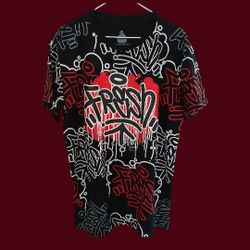 Fresh Spellout Graphic All Over Print Black Mens Large T-Shirt