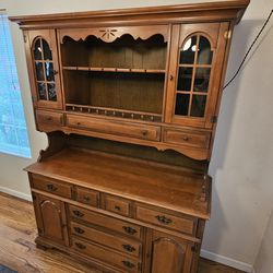 1960 Solid Maple Wood Dinning Hutch 