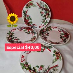 Platos Set De 4 Para Ensaladas Postres Especial $40.00 Marbella Noche Buena Princess House 