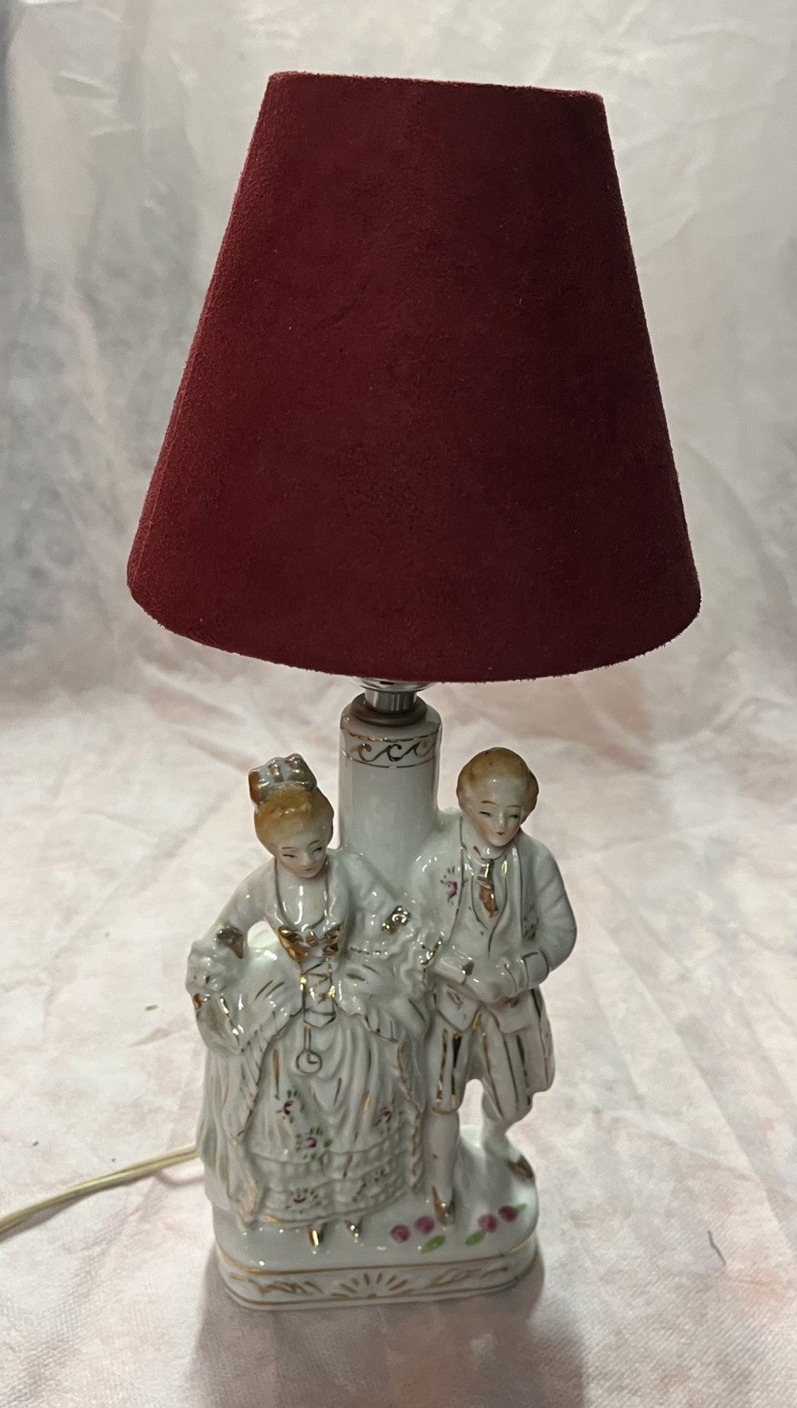 Vintage Porcelain Victorian/Colonial Couple Lamp Set 