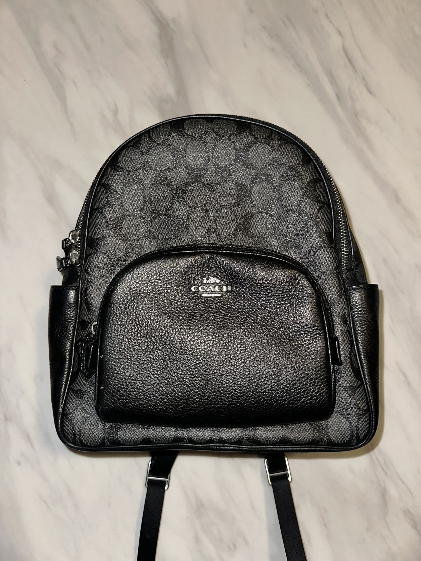 Coach Court Graphite/Black Signature Coated Canvas & Leather Backpack (5671)-NWT