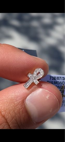Diamond Ankh Stud Earrings 14k gold
