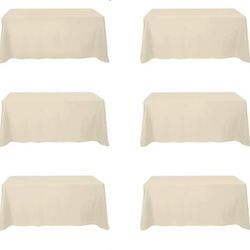 New 6 Pack Beige Tablecloths 90 x 132 Inch for 6ft Rectangle Tables - 150 GSM Polyester Fabric, Floor Length Drop, Water, Stain & Wrinkle Resistant Cl