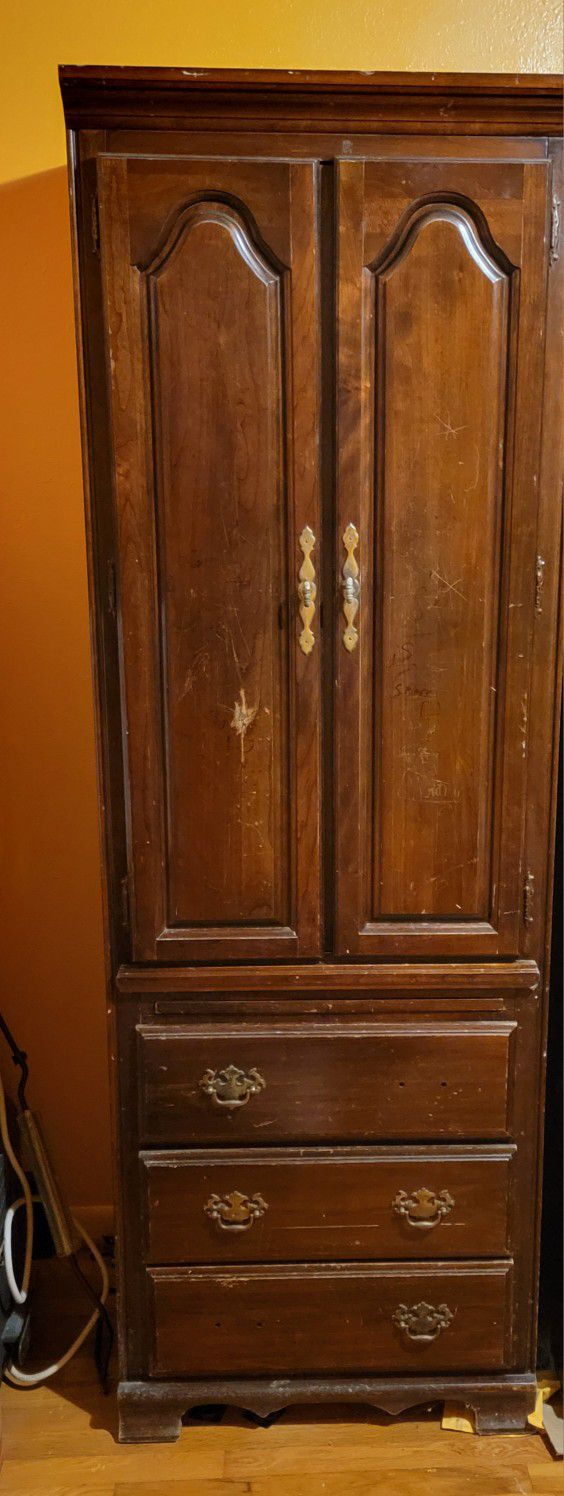 Vintage Antique Cabinet Dresser.  For Restoration. Chest Credenza Armoire Solid Cherry Wood