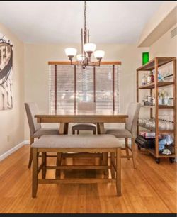 Wood Dining Table Set with Bench and Chairs