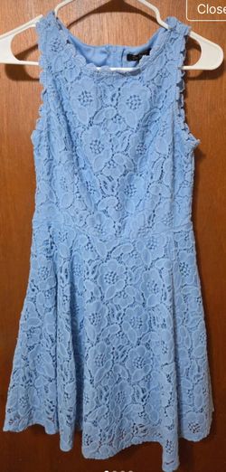 Dress for girl light blue color with floral lace design size 7